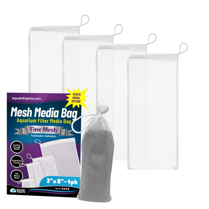 Aquatic Experts Fine Aquarium Media Bag, Durable Drawstring Bags for Fish Tank Filters, 450 Micron Mesh, (Fine, 3"x 8" - 4 Pack) - Image 1